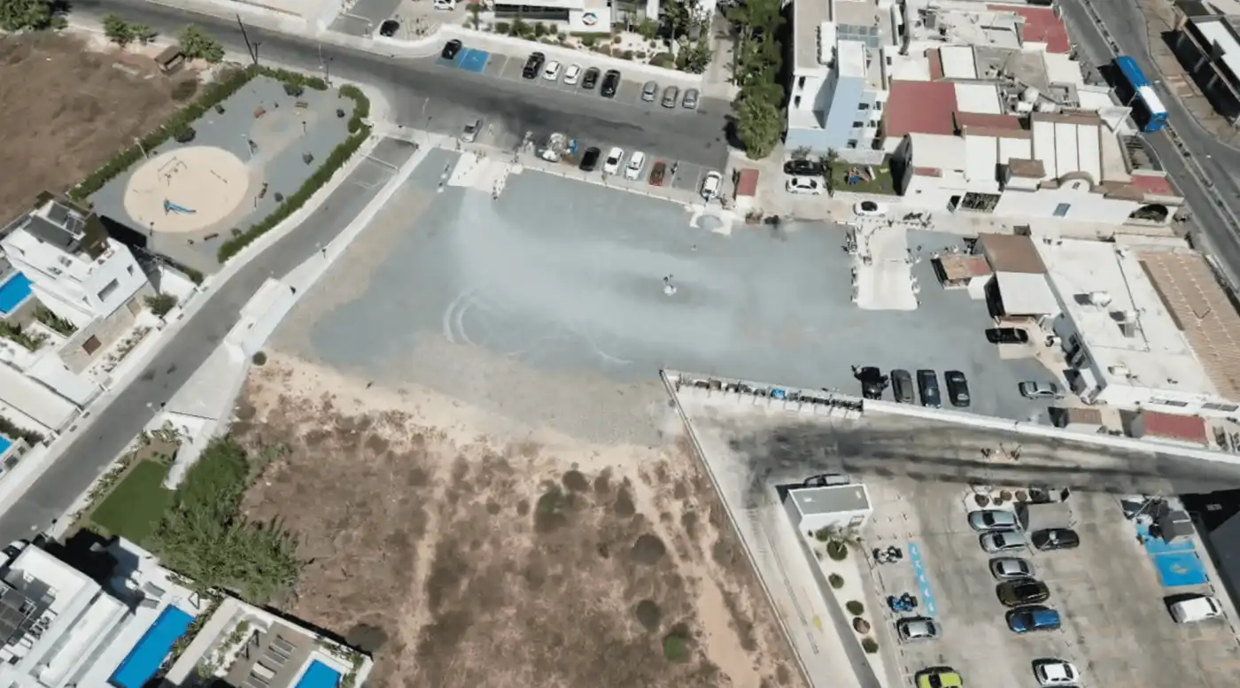 Aerial view of a plot of land in Ayia Napa, ideal for investment or building projects.