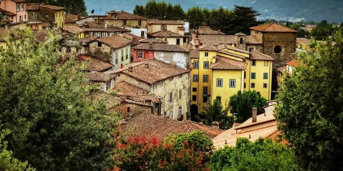 Beautiful view of colorful Italian village houses with traditional architecture.
