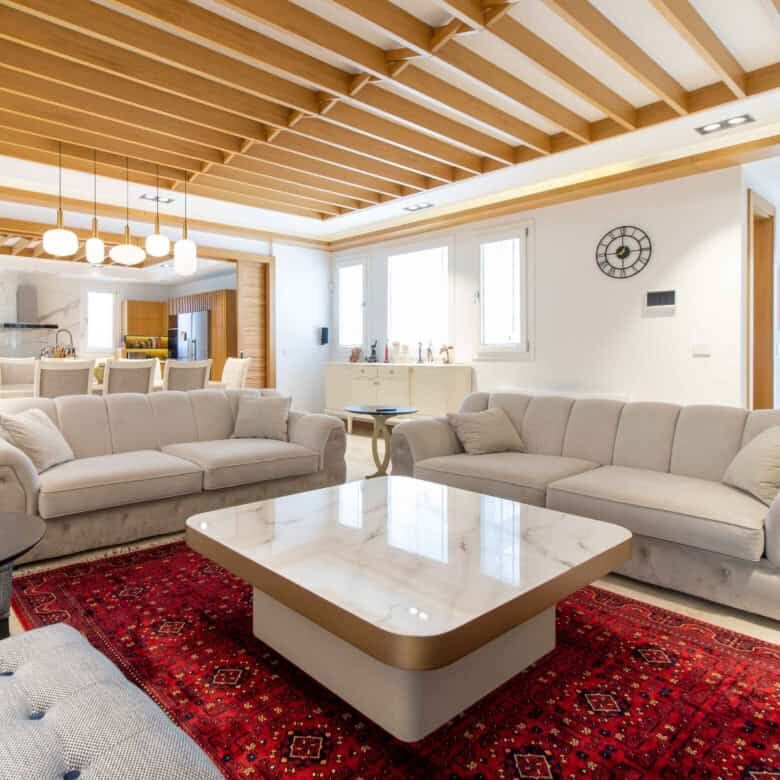 Spacious living room of a luxury 4-bedroom villa in Kyrenia North, featuring modern decor and elegan.