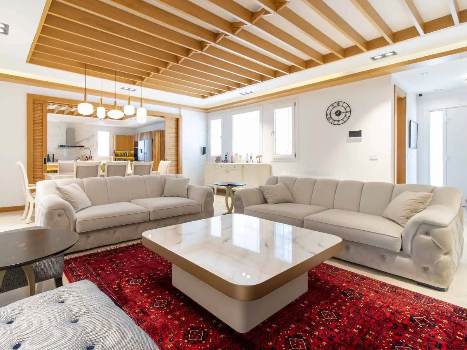 Spacious living room of a luxury 4-bedroom villa in Kyrenia North, featuring modern decor and elegan.