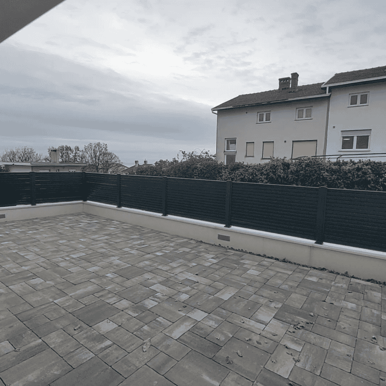 Spacious outdoor terrace of a high-quality duplex in Kvarner, close to Rijeka, ideal for relaxing an.