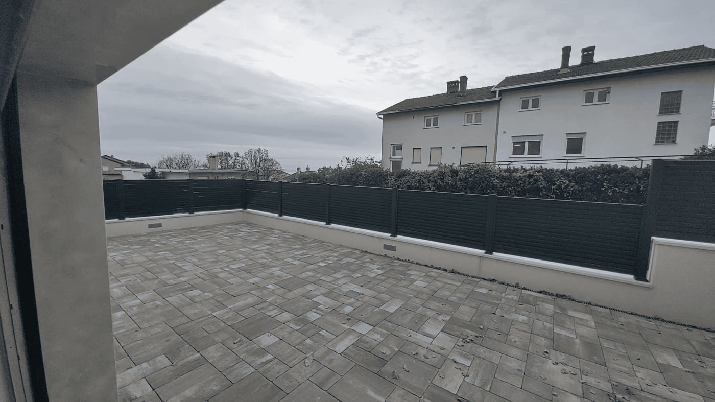 Spacious outdoor terrace of a high-quality duplex in Kvarner, close to Rijeka, ideal for relaxing an.