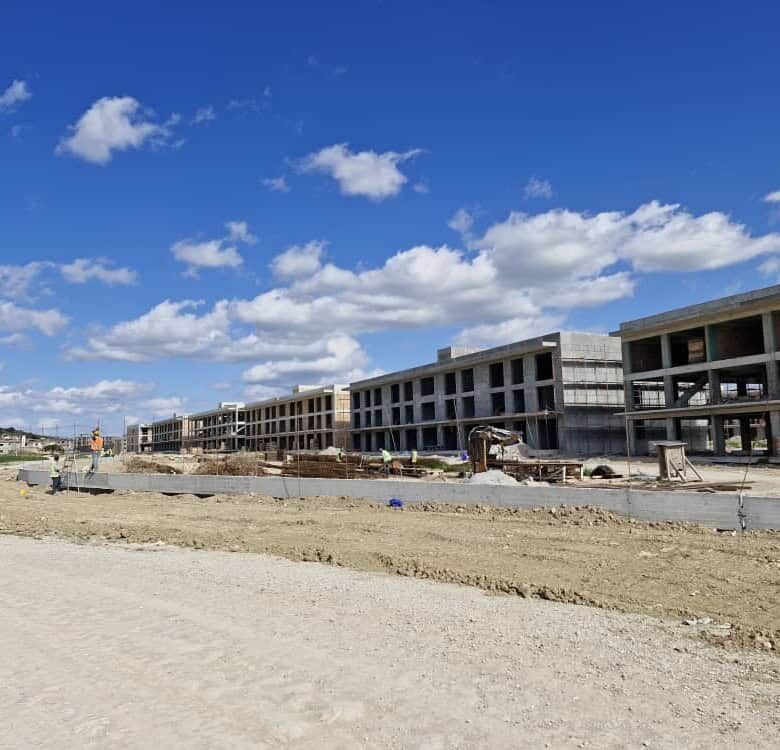 Modern 1-bedroom apartment building in Bogaz Iskele, North Cyprus, during construction.