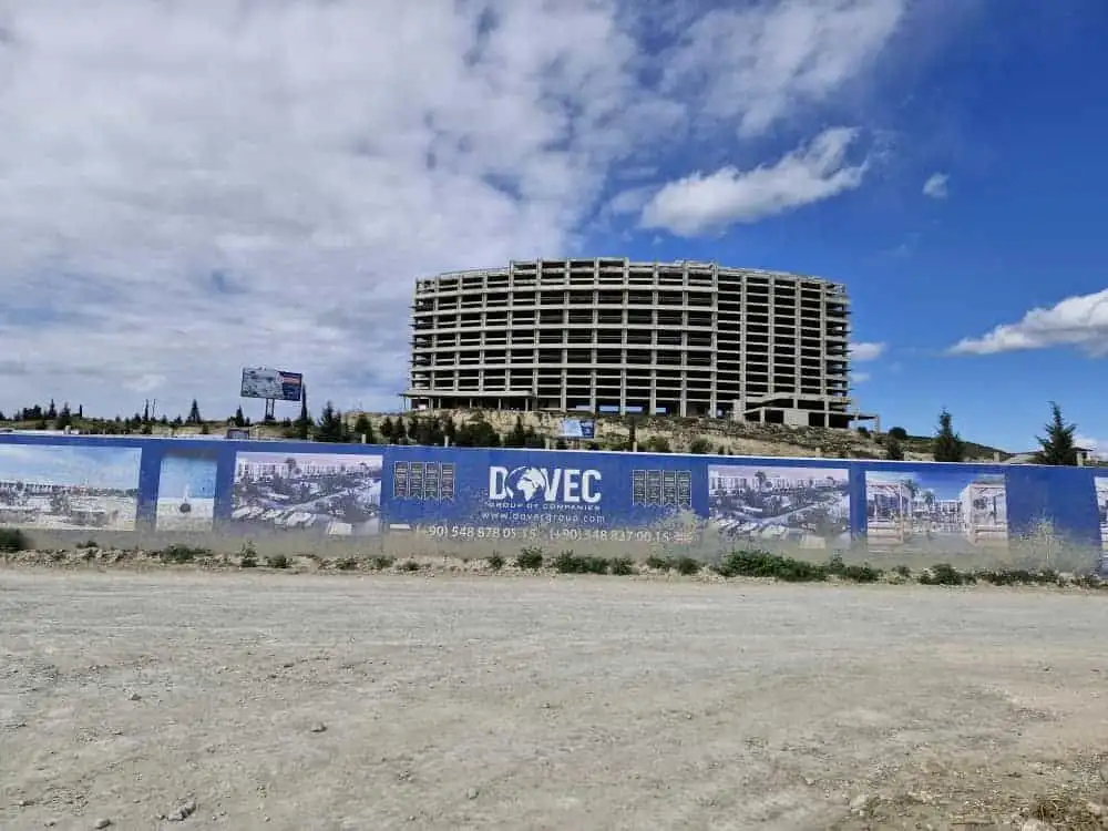 Construction luxury apartment building in North Cyprus with open sky.
