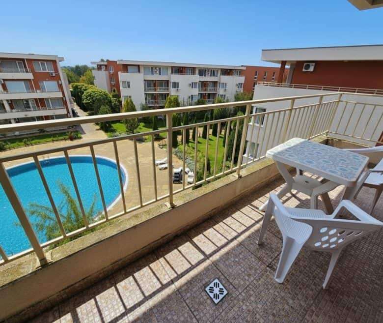 Pool view studio balcony in Sunny Beach, Nessebar Fort club.