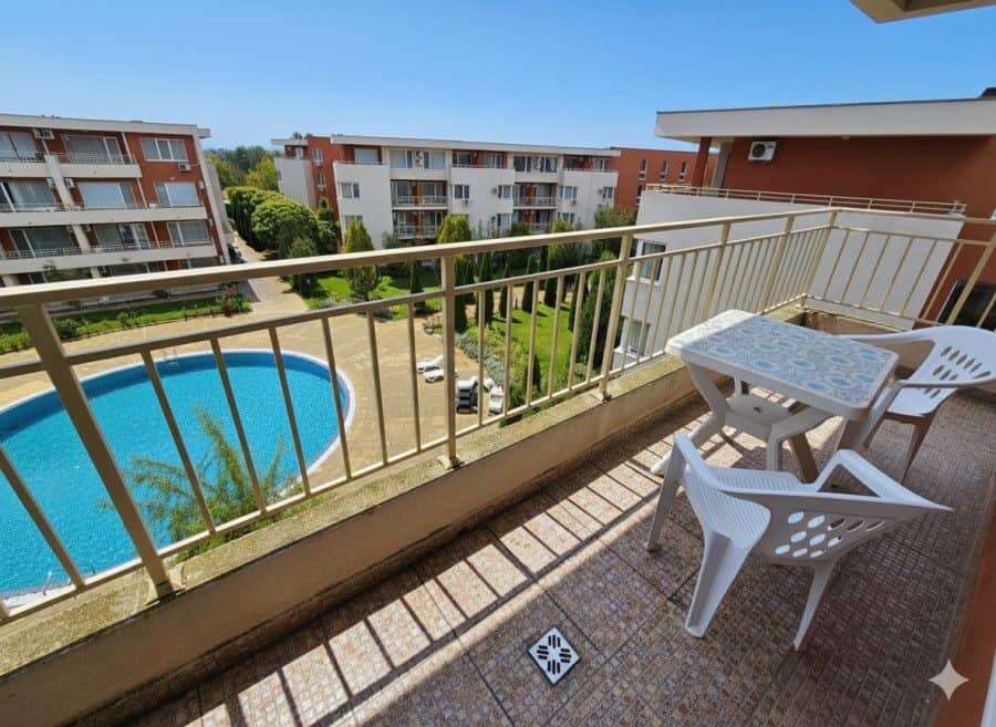 Top floor pool view studio in Nessebar Fort club Pool view studio balcony in Sunny Beach, Nessebar Fort club.