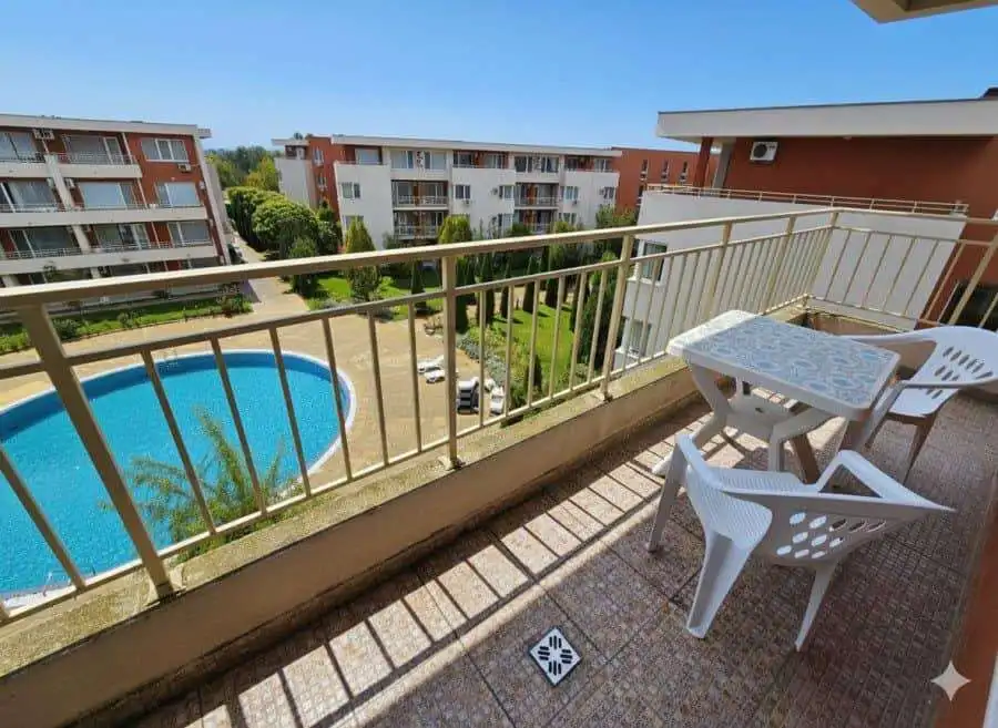 Pool view studio balcony in Sunny Beach, Nessebar Fort club.