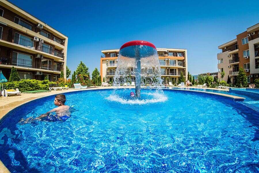 Pool view at Nessebar Fort Club, Sunny Beach, Bulgaria.
