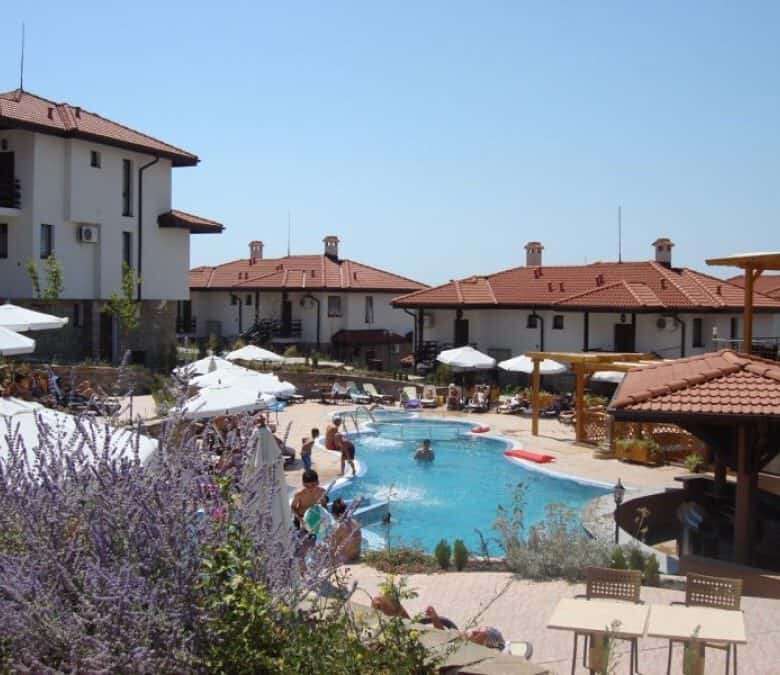 Pool area at Bay View Villas, Kosharitsa, Bulgaria.