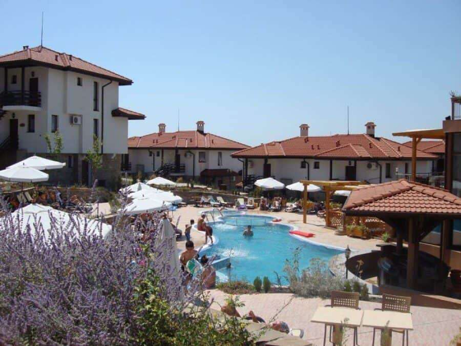 Pool area at Bay View Villas, Kosharitsa, Bulgaria.