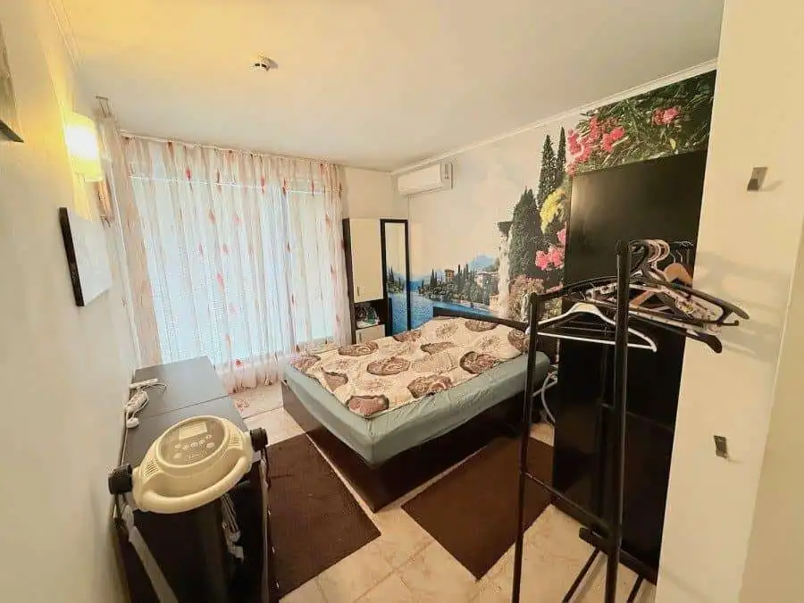 Bright interior of a 2-bedroom ground floor apartment near the sea in Bulgaria.