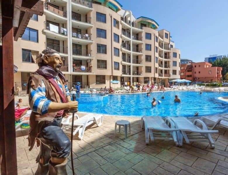 Elegant studio apartment in Avalon Sunny Beach with pool view and spacious layout.