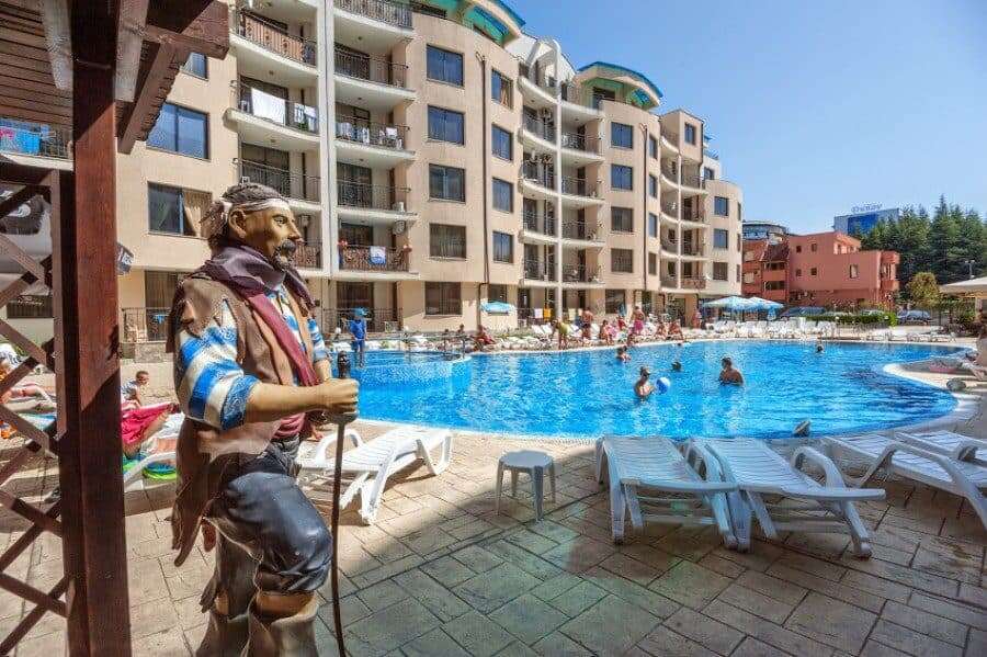 Elegant studio apartment in Avalon Sunny Beach with pool view and spacious layout.