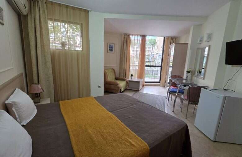 Cozy studio apartment of 44 sq.m. in Avalon Sunny Beach, featuring a spacious living area and modern.