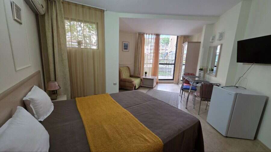 Cozy studio apartment of 44 sq.m. in Avalon Sunny Beach, featuring a spacious living area and modern.