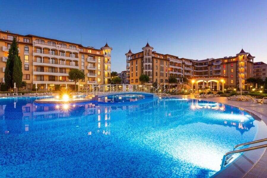 Modern apartment near the sea in Sunny Beach, with a large swimming pool and resort amenities.
