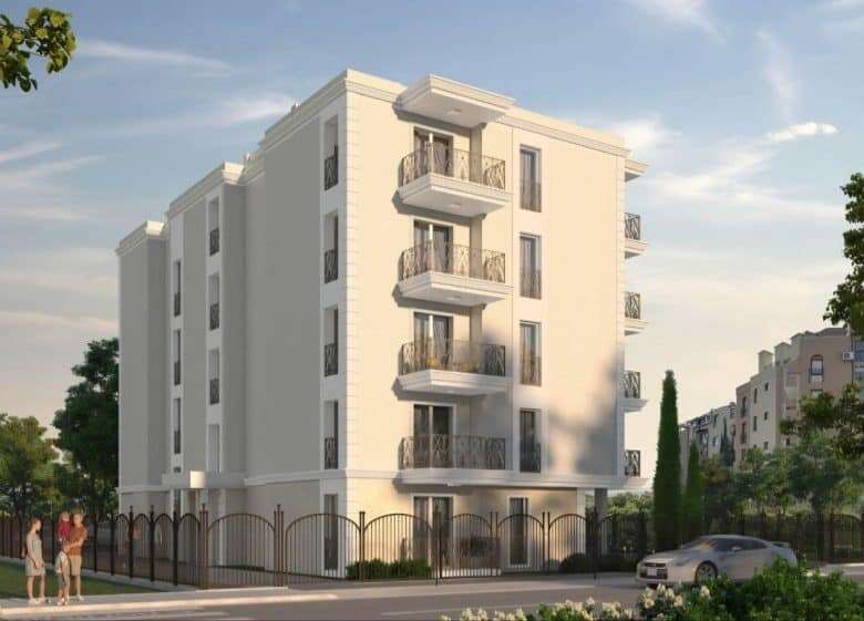 Modern residential building in Sunny Beach, near the sea.