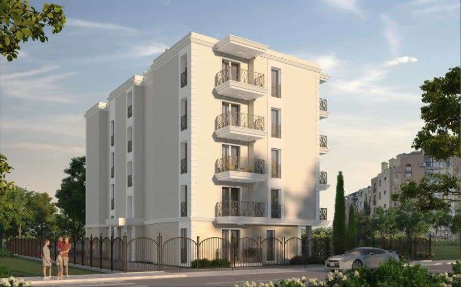 Modern residential building in Sunny Beach, near the sea.