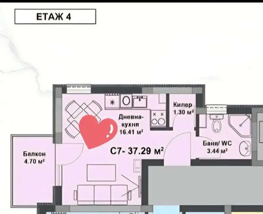 Bright, modern space with 37.3 sq.m., close to the sea.