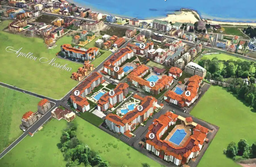 Apartment with pool view in Apollon 5, between Ravda and Nessebar, offering modern living space and.