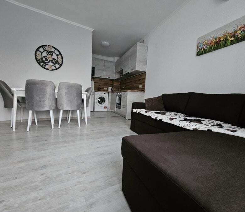Apartment with pool views, modern decor, and a spacious living area in Yassen near Sunny Beach.