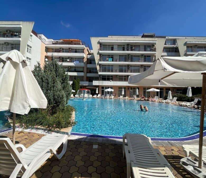 Pool view apartment in Sunny Beach, close to the beach and amenities.
