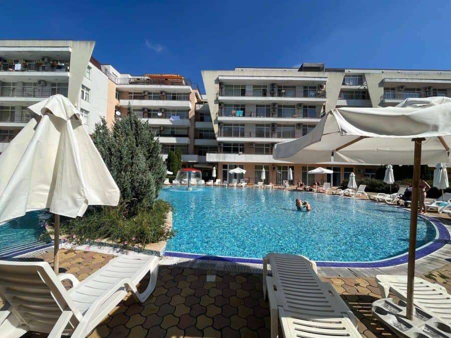 Pool view apartment in Sunny Beach, close to the beach and amenities.