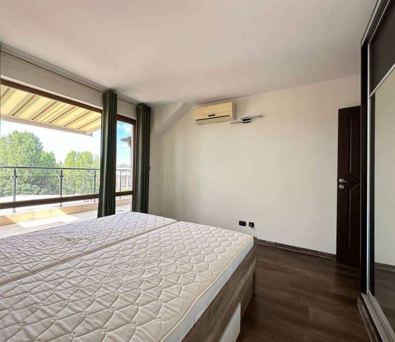 Bright bedroom in top-floor apartment near the sea in Sunny Beach, Bulgaria.