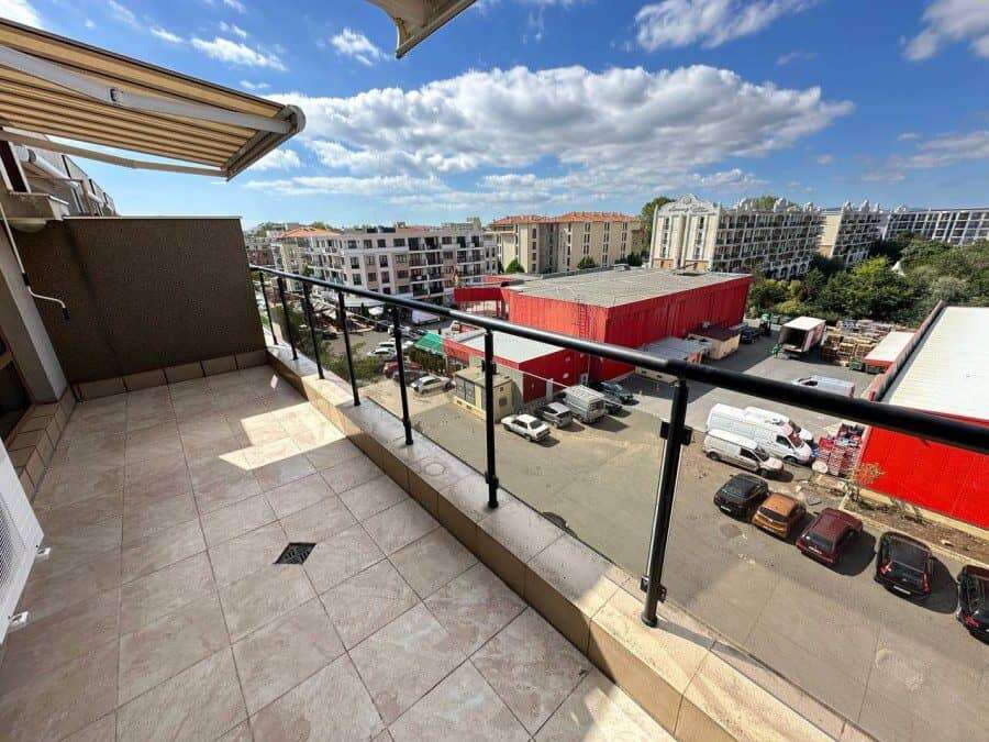 Modern balcony view in Sunny Beach, near the sea Balcony of a 1-bedroom top floor apartment in Tarantula complex, Sunny Beach, 400m from the sea.