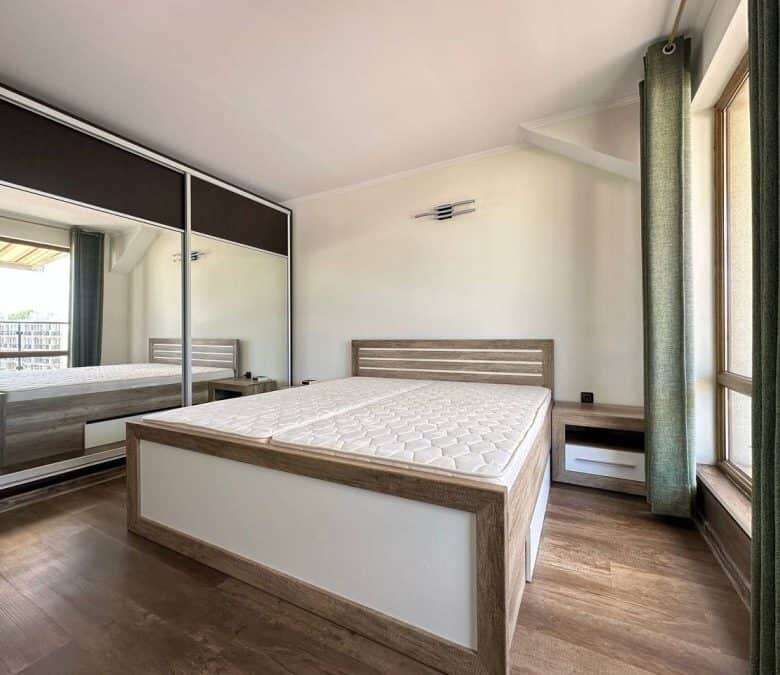 Bedroom with large window and wardrobe in Tarantula complex, Sunny Beach, 400m from the sea.