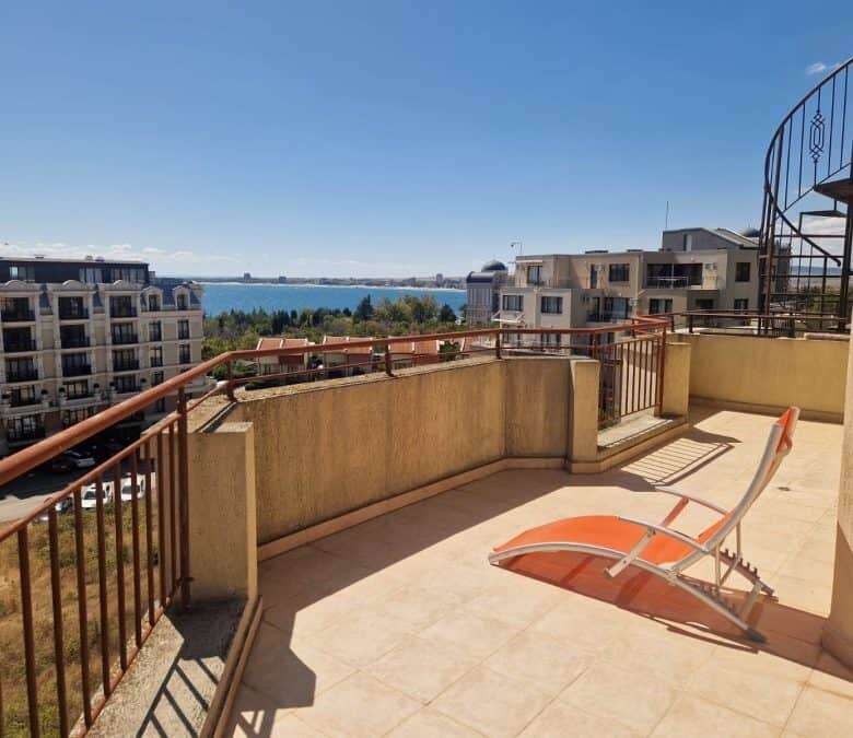 Panoramic sea view from top floor studio with terrace in Sveti Vlas.