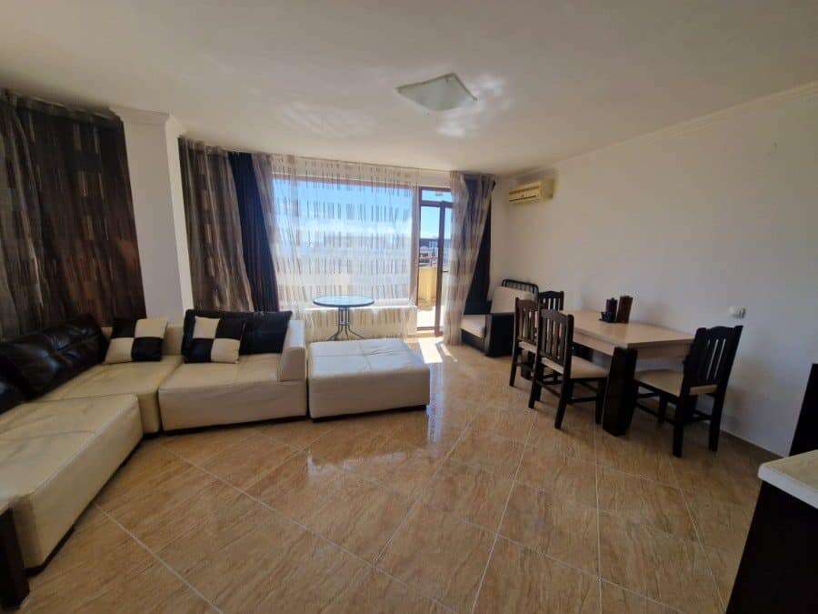 Sea view living room with large windows and balcony in Sveti Vlas.