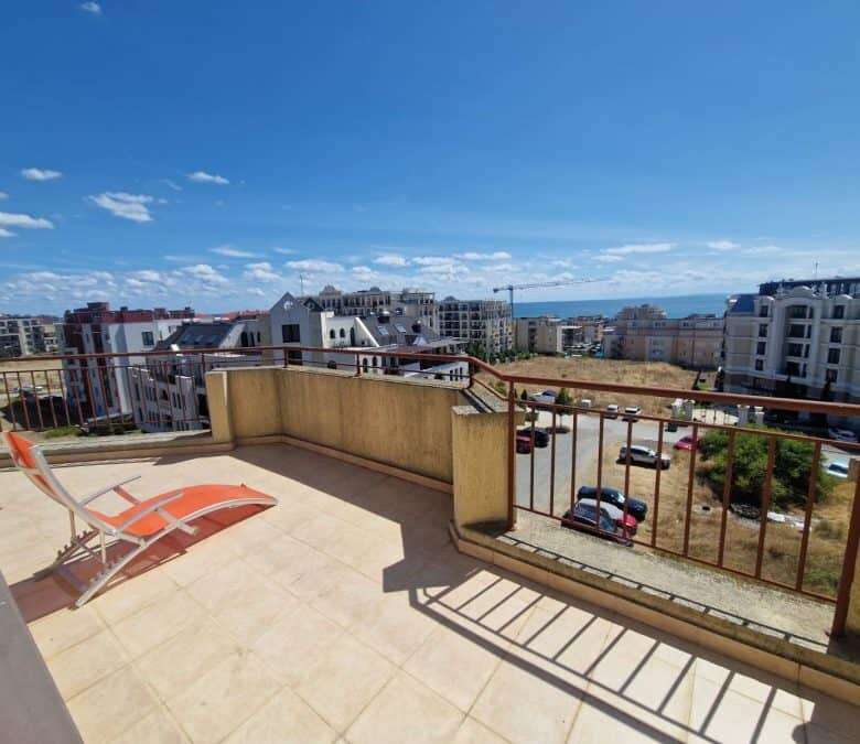 Top floor studio with panoramic terrace and sea views in Sveti Vlas, Bulgaria.