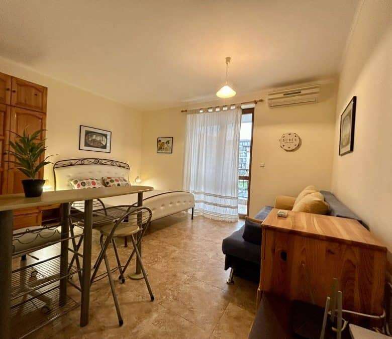 Furnished studio apartment with 40 sq.m. space in Apollon complex, Ravda, featuring modern decor and.