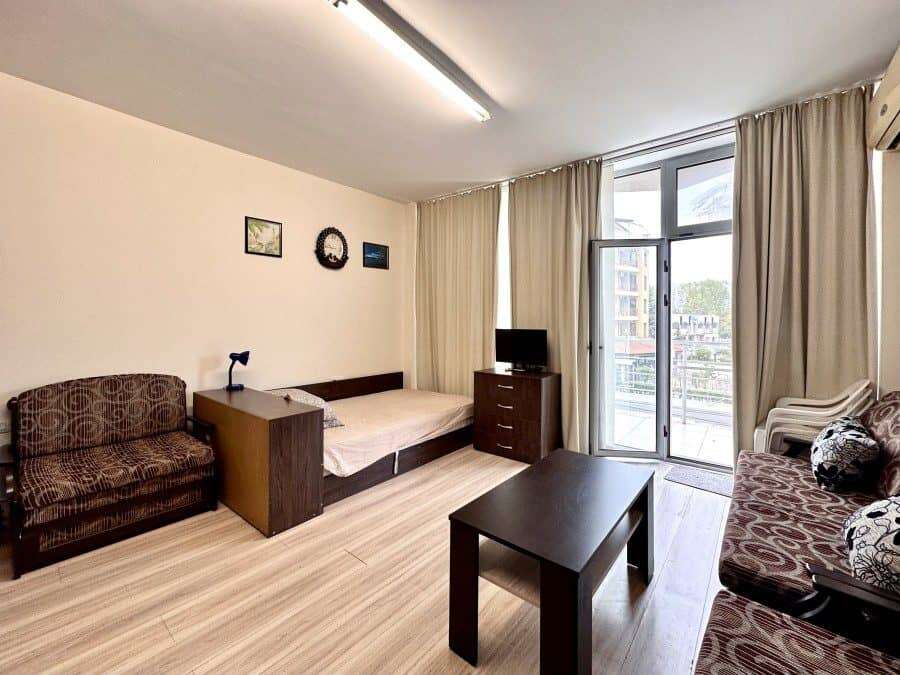 Modern studio apartment in Perla, Sunny Beach, 300m from the beach, fully furnished with living area.