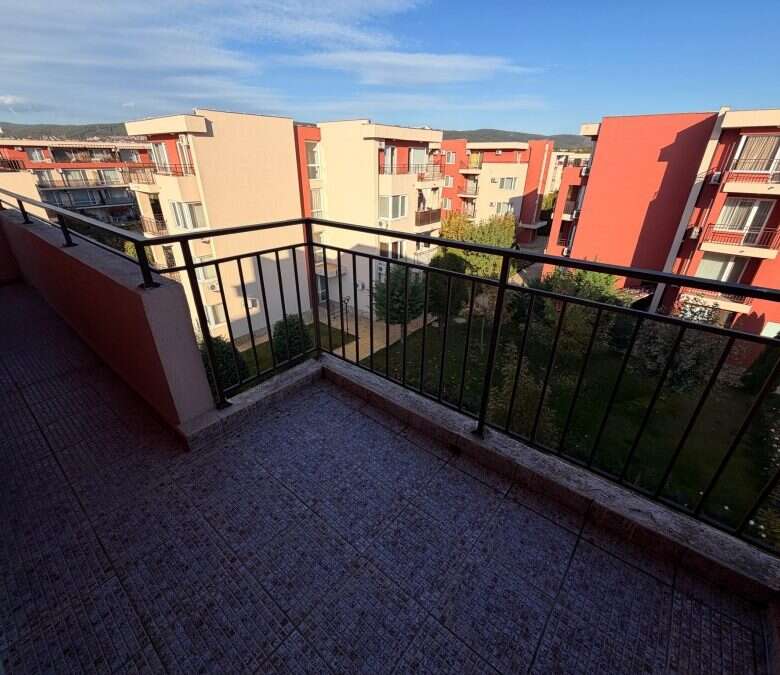 Balcony view from a 2-bedroom top floor apartment at Holiday Fort Club, Sunny Beach, offering scenic.