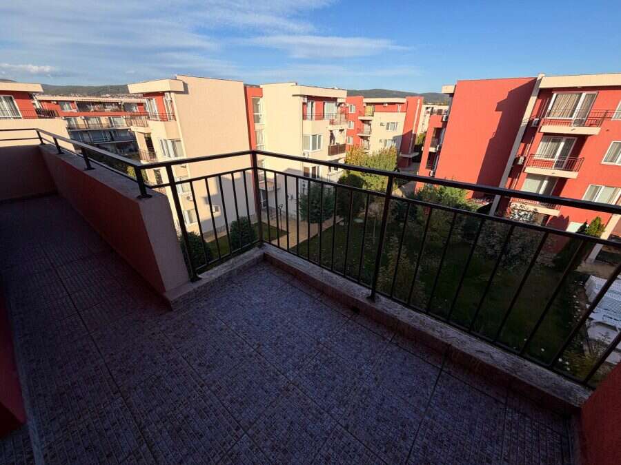 Balcony view from a 2-bedroom top floor apartment at Holiday Fort Club, Sunny Beach, offering scenic.