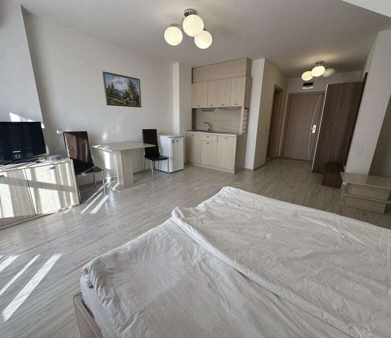 Furnished studio with kitchen, 55 sq.m., located in Tarsis Club and SPA, Sunny Beach. Modern interio.