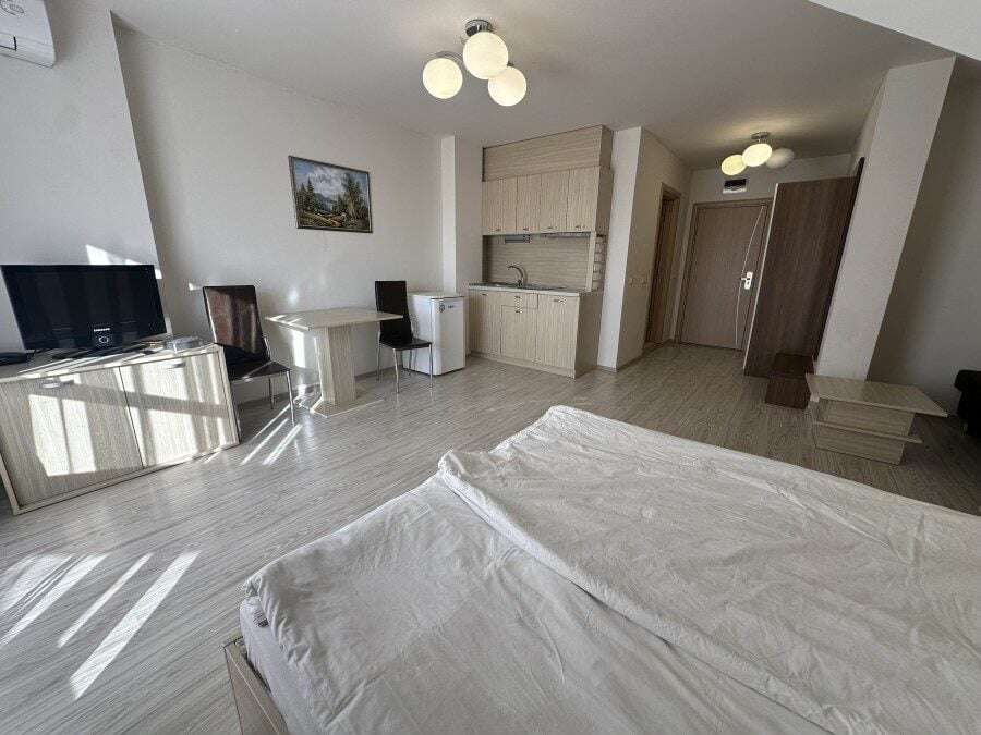 Furnished studio with kitchen, 55 sq.m., located in Tarsis Club and SPA, Sunny Beach. Modern interio.