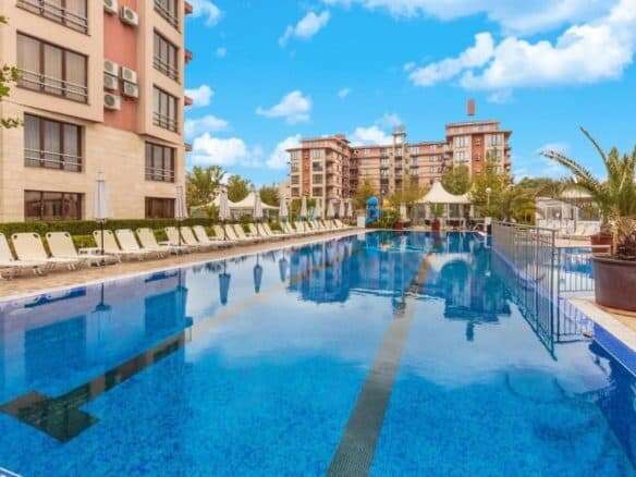 Furnished studio with kitchen, 55 sq.m., featuring a large swimming pool at Tarsis Club and SPA in S.