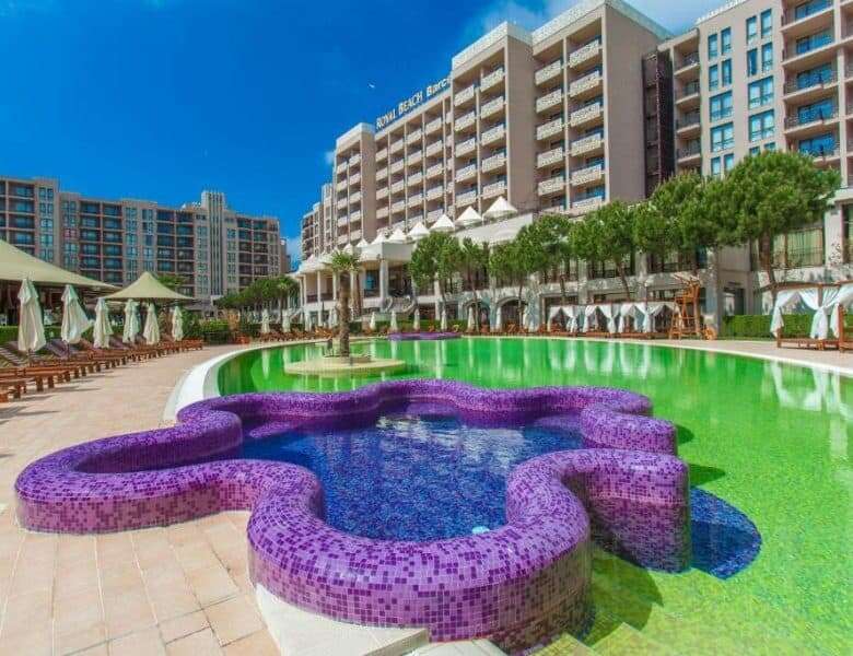 Sea view studio apartment with pool at Barcelo Royal Beach, Sunny Beach.