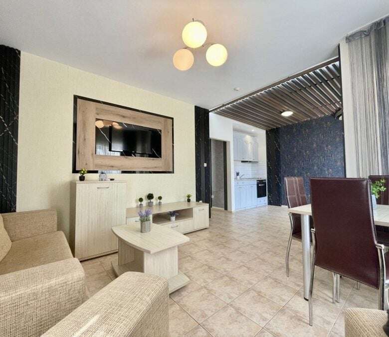 Bright 1-bedroom apartment with pool view, near the sea in Sveti Vlas, Bulgaria.