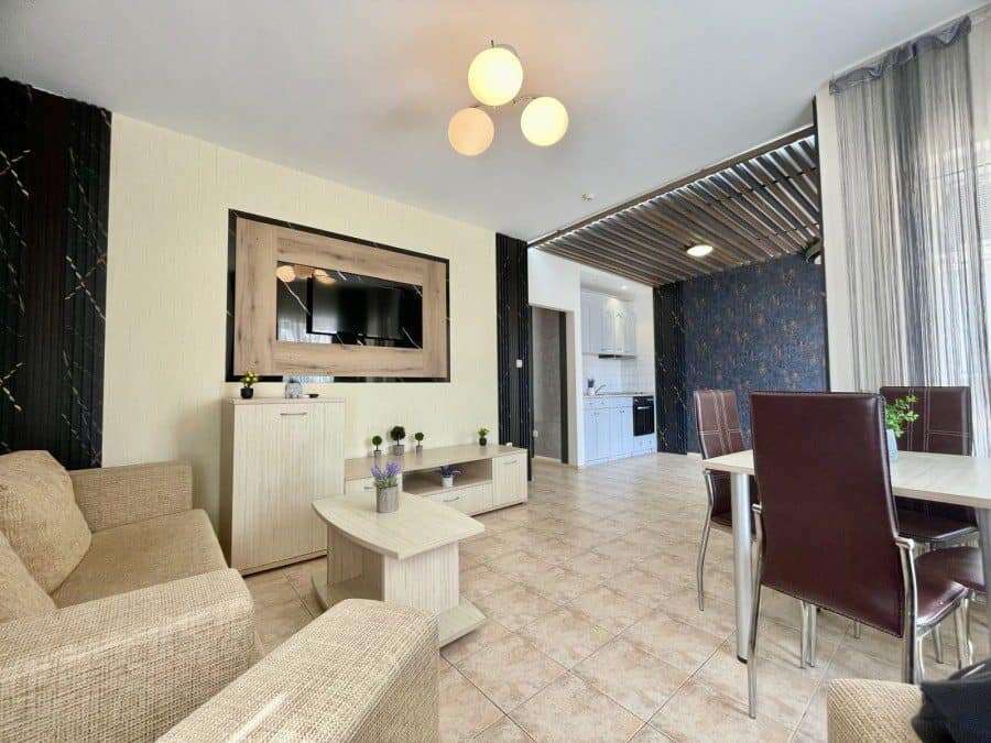 Bright 1-bedroom apartment with pool view, near the sea in Sveti Vlas, Bulgaria.