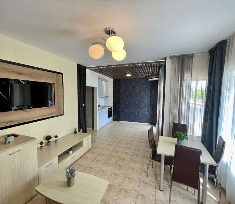 Bright 1-bedroom apartment with pool view, near the sea in Sveti Vlas, Bulgaria.