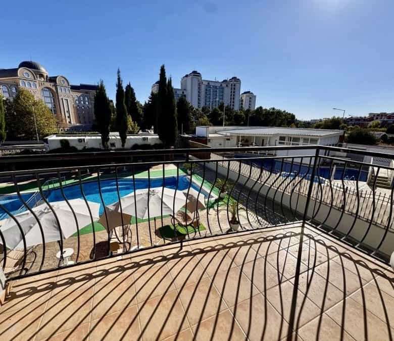 Pool view of a 1-bedroom apartment in Belle Air, Sveti Vlas, near the sea.