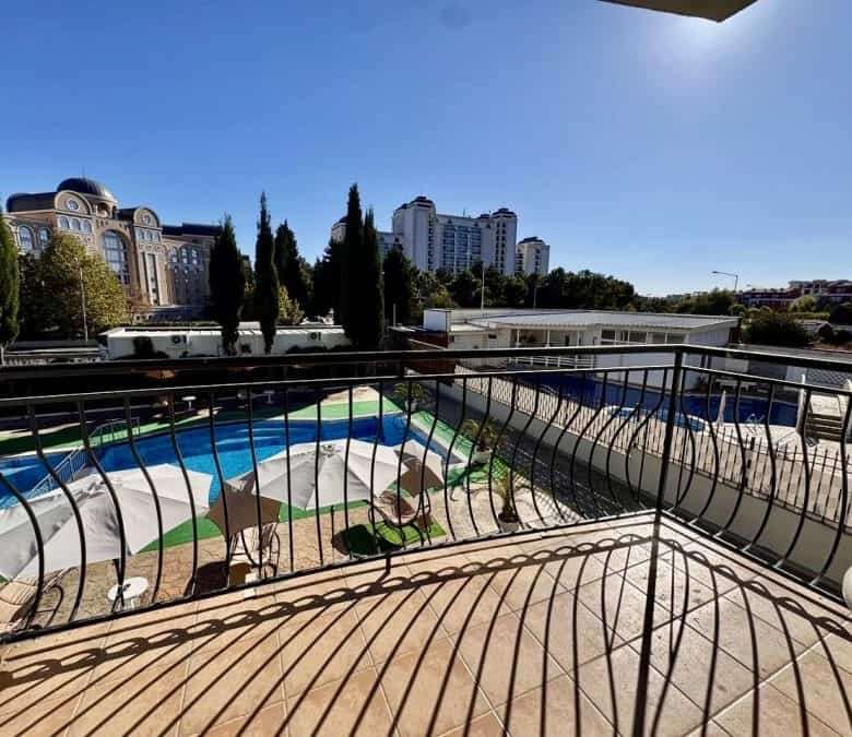Pool view of 1-bedroom apartment in Belle Air, Sveti Vlas, just 300m from the sea.