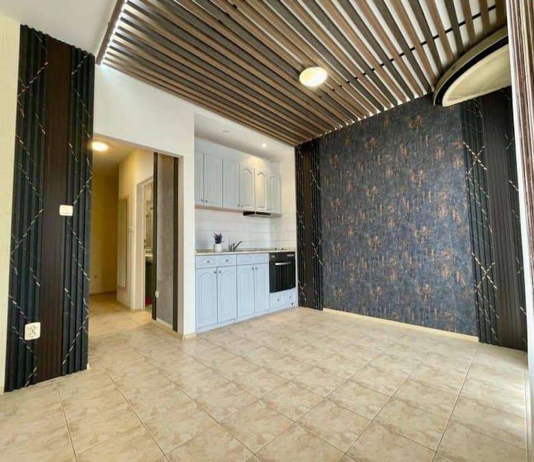 Interior view of a 1-bedroom apartment in Sveti Vlas, featuring a kitchen and spacious living area.