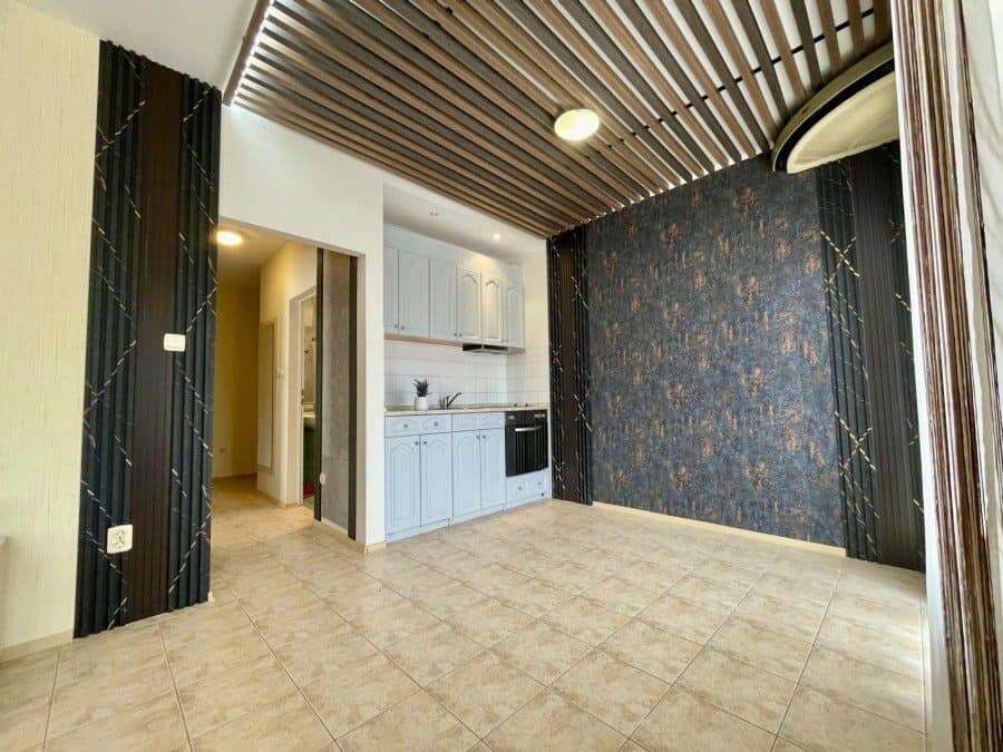 Interior view of a 1-bedroom apartment in Sveti Vlas, featuring a kitchen and spacious living area.