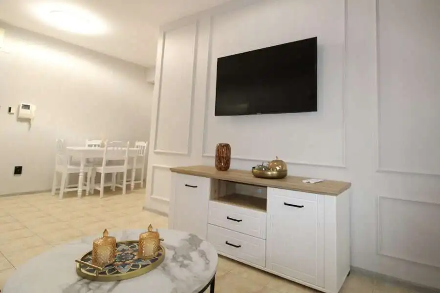 Bright interior of a 2-bedroom ground floor apartment near the sea in Sveti Vlas.