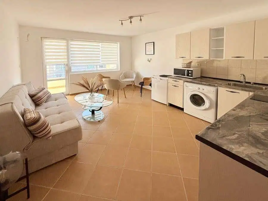 Spacious 2-bedroom apartment in Sunny Beach, 84 sq.m., near the sea, with bright living area and mod.